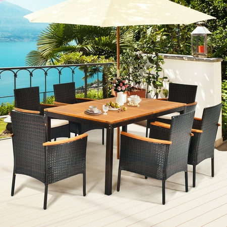 Topbuy 7-Piece Outdoor Dining Set Patio Rattan Table and Chairs Set