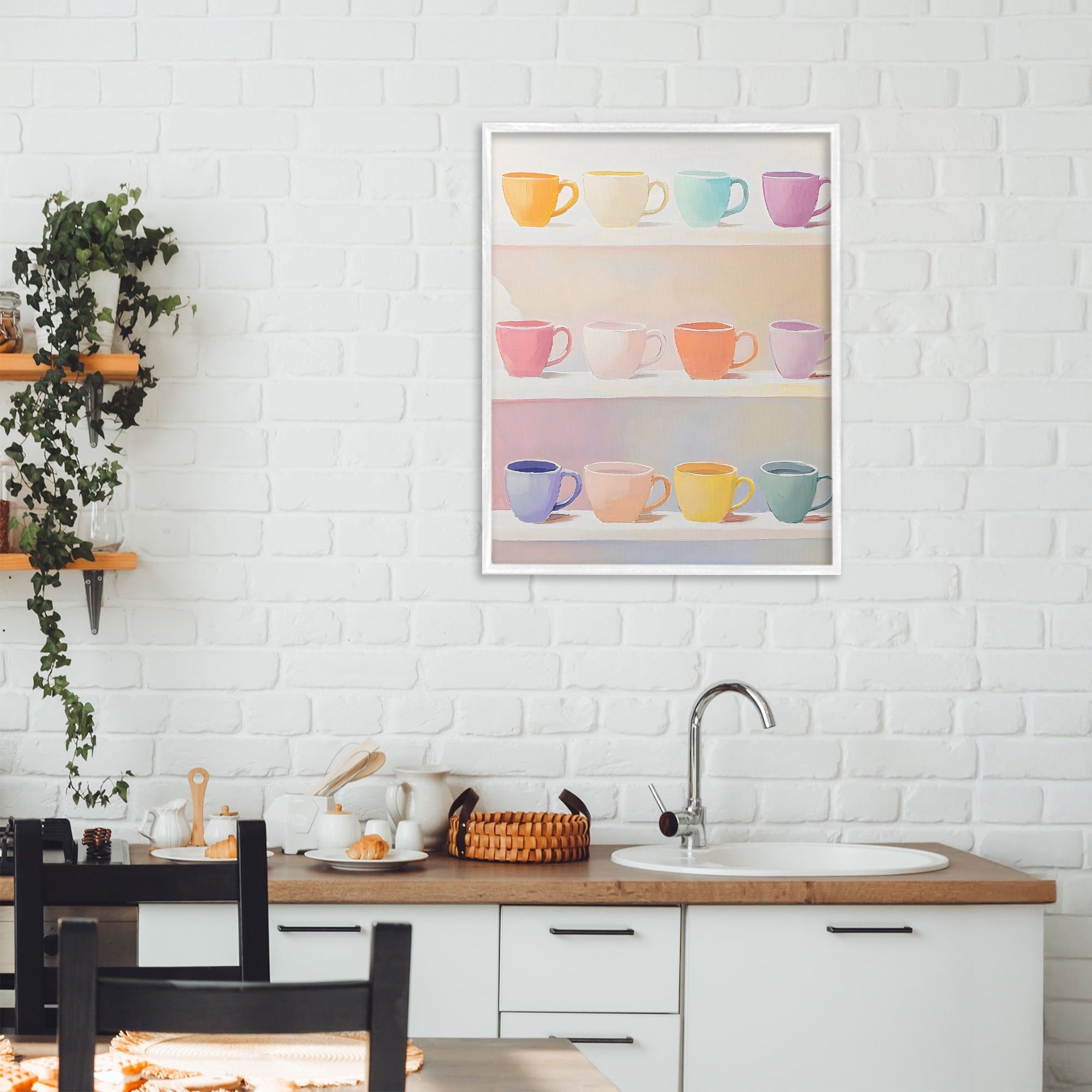 Stupell Industries Rows of Pastel Teacups White Framed Giclee Art, design by The Prints Vibe