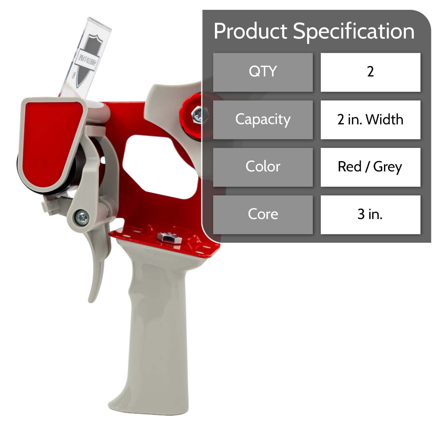 MMBM Carton Sealing Tape Dispenser with Trigger Handle Fits 2" Wide Rolls, Red/Grey 2 Pcs Heavy-Duty for Industrial,Office Packaging & Shipping