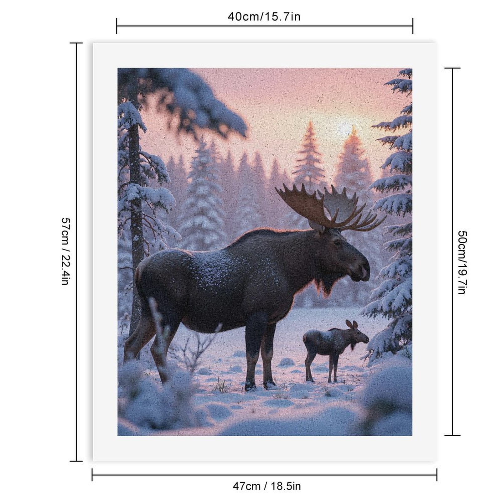 Paint By Numbers Kit for Adults Beginner - Moose Calf Winter Sunrise Snowy Forest DIY Canvas Painting Kits for Adults, Frameless Paint By Number for Adults for Home Wall Decor 16x20 Inch