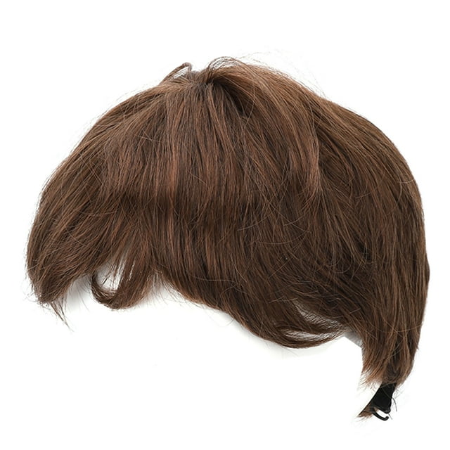 Male short wig in light brown, designed for daily use or occasions like Halloween and role-playing. This Halloween wig is made from high-temperature synthetic hair, featuring a natural texture and carefully trimmed style for a realistic appearance. Suitable for men seeking a fashionable and easy-to-match hairstyle.