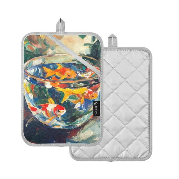 Yayeee Pot Holders Kitchen Heat Resistant with Pocket 7"x9.8" Cotton Oven Cooking Hot Pads, Colorful Goldfish