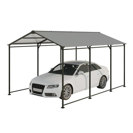 Metal Carport 10 ×15 FT Heavy Duty with Galvanized Steel Roof, Metal Garage Canopy with Galvanized Steel Roof & Frame, Car Tent Outdoor Storage Shed for Car, Boats and Truck, Gray