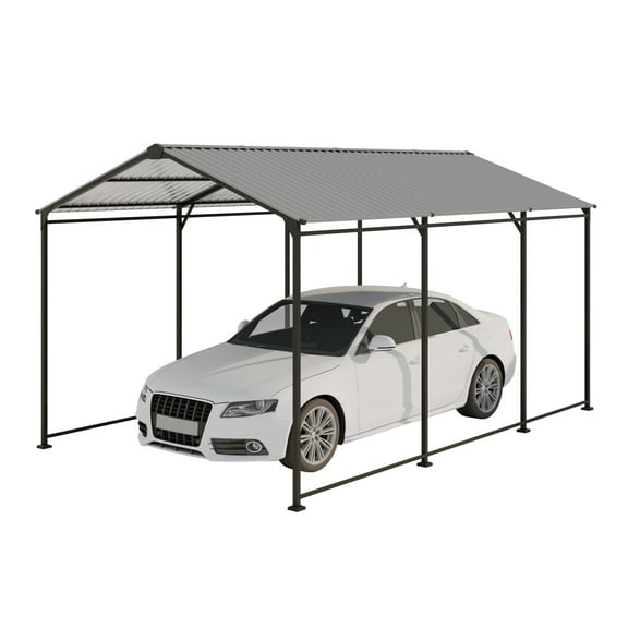 Metal Carport 10 ×15 FT Heavy Duty with Galvanized Steel Roof, Metal Garage Canopy with Galvanized Steel Roof & Frame, Car Tent Outdoor Storage Shed for Car, Boats and Truck, Gray