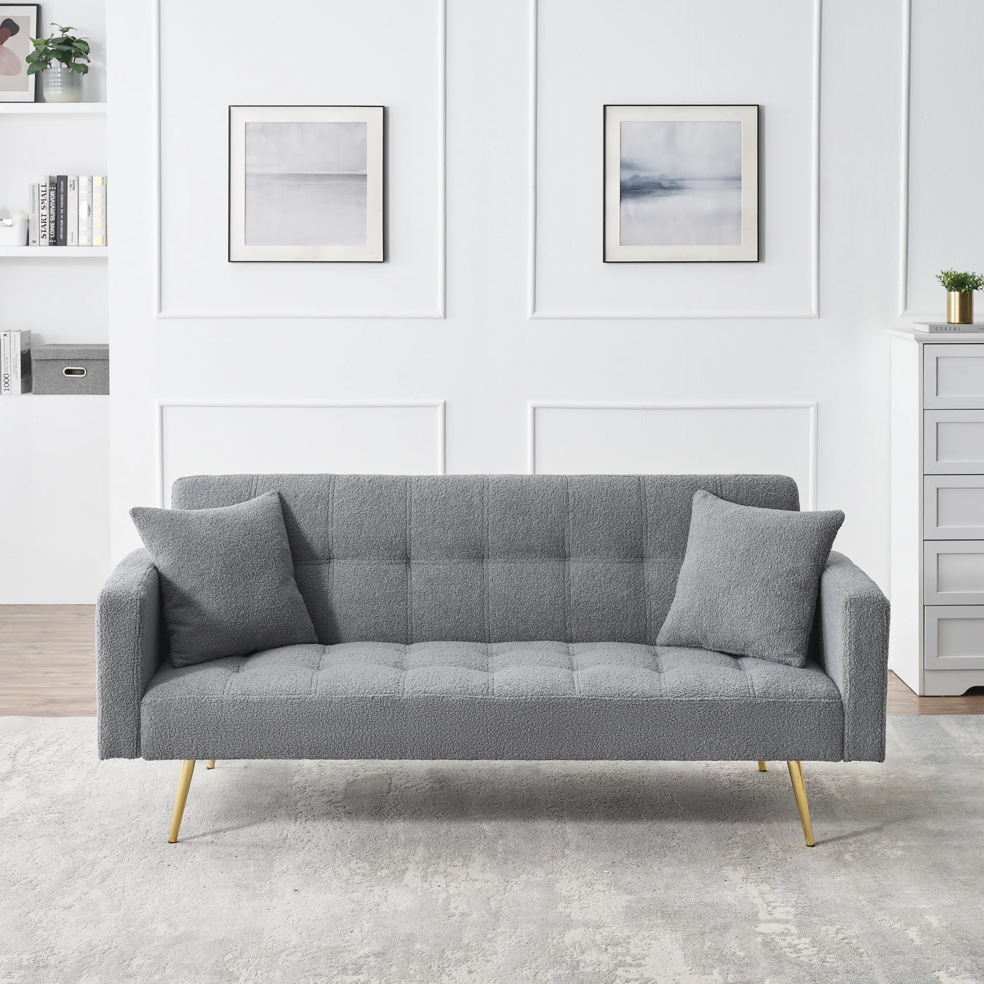 71" W Teddy Convertible Futon Sofa Bed,Modern Upholstered Loveseat Sofa Couch for Living Room,Small Space,Gray