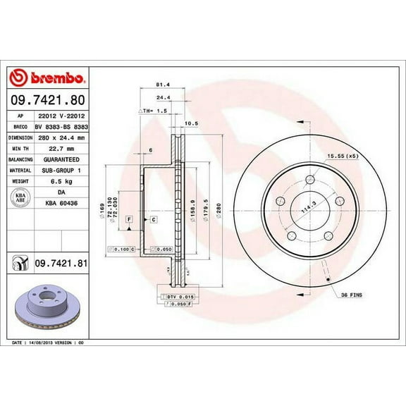 Brembo 09.7421.81 BRAKE ROTORS Fits select: 1995 JEEP WRANGLER / YJ S/RIO GRANDE, 1997 JEEP WRANGLER / TJ SE
