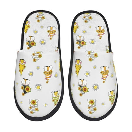 Balery Gnome With Sunflower Slient Indoor Furry Fleece Comfort House Shoes Soft Non-Slip Home Shoes Cotton slippers House Slippers-- Large