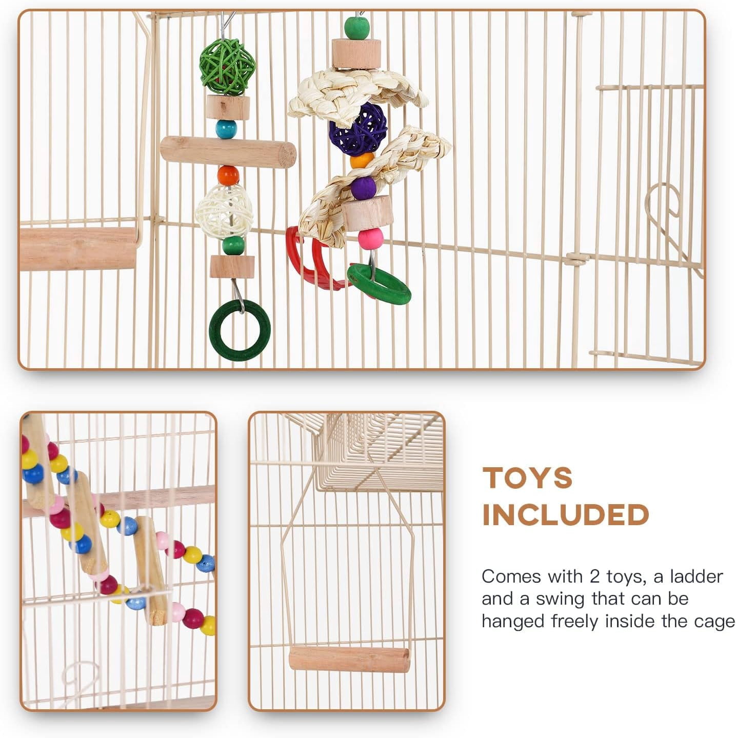 Dkelincs 39 inch Open Top Parakeet Bird Cage Large Flight Pet House Accessories with Toys, Almond