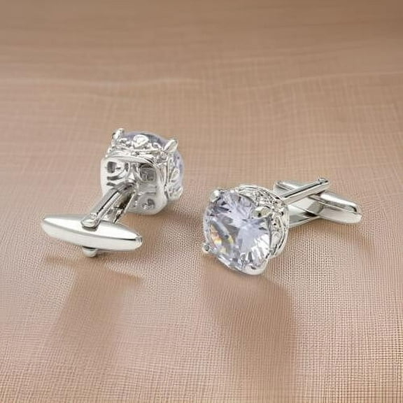 3.00Ct Round Cut Lab Created Diamond Cluster Pretty Wedding Men's Cufflinks 14K White Gold Plated 925 Sterling Silver