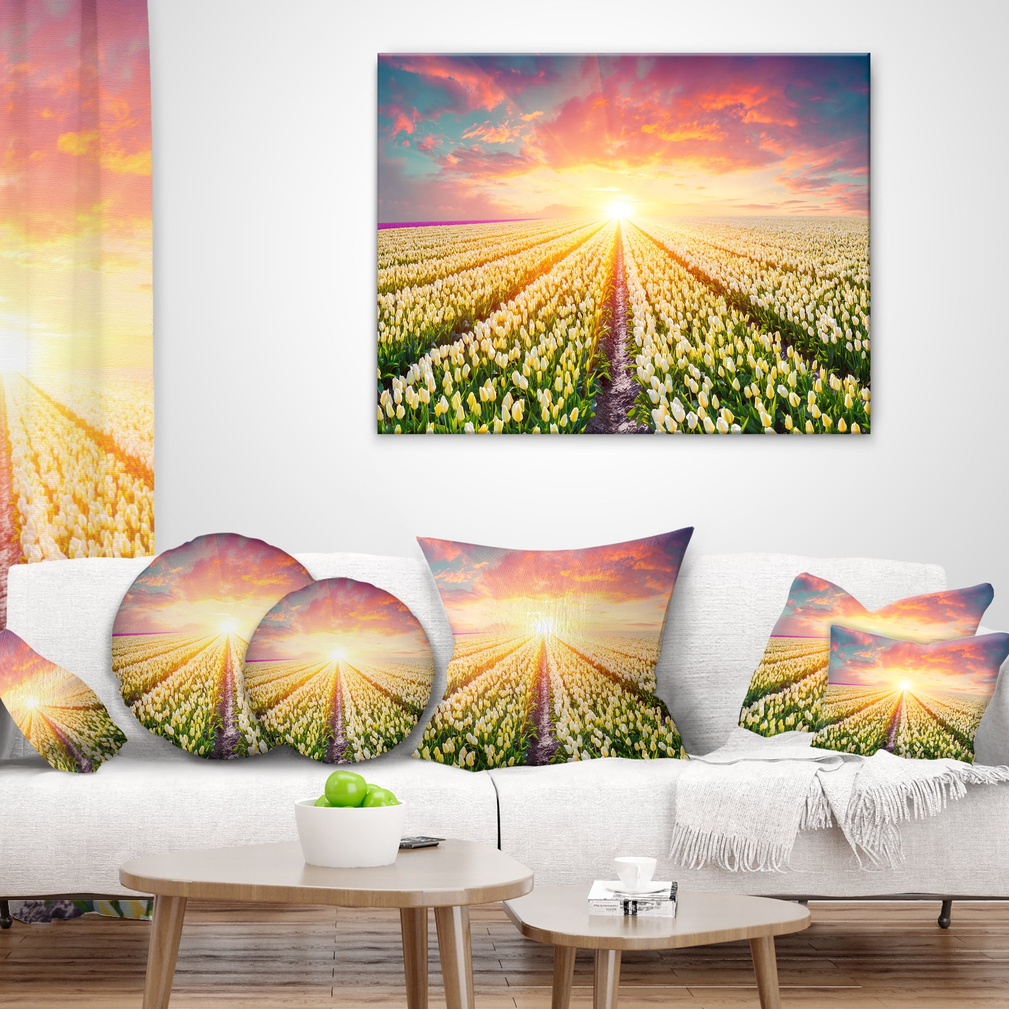 Designart Blooming White Tulips - Landscape Photo Throw Pillow - 12x20