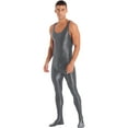 thumbnail image 3 of YEAHDOR Mens Glossy Full Body Unitard Sleeveless Gym Sports Wrestling Singlet One Piece Bodystocking Bodysuit Jumpsuit Dark Grey XL, 3 of 7