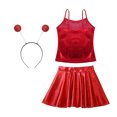 thumbnail image 4 of LiiYii Kids Girls Alien Dance Outfit Feeler Headband Metallic Top Pleated Skater Skirt for Party Red 10, 4 of 5
