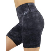 AJISAI Biker Shorts for Women,High Waisted Print Yoga Workout Compression Shorts-9", Black and Grey Tie Dye, Small
