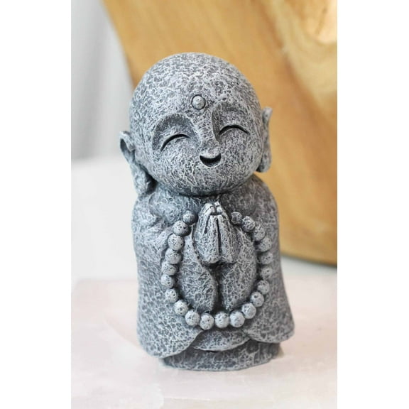 Feng Shui Zen Blissful Japanese Jizo Monk With Prayer Beads Mini Figurine 3"Tall