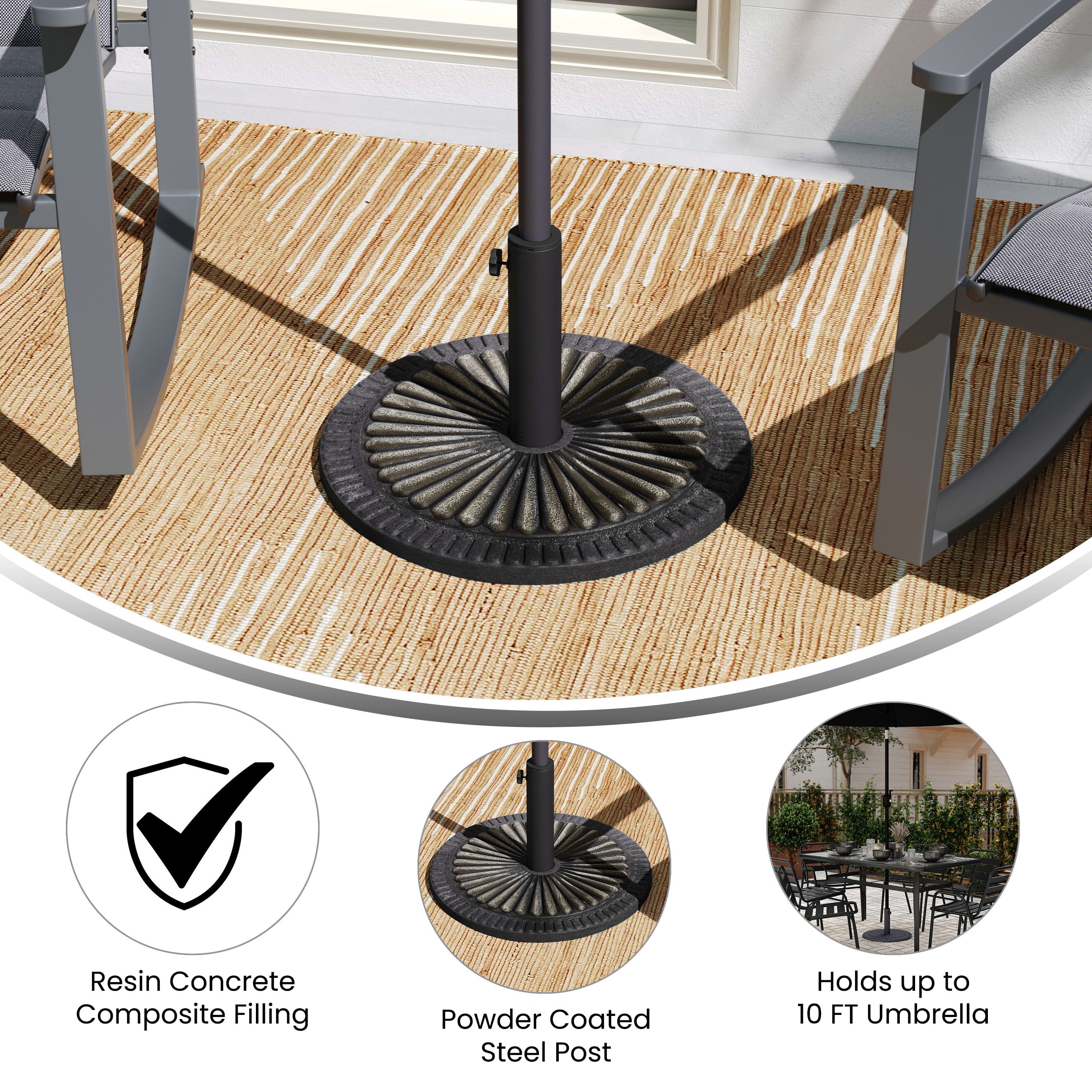 Emma Plus Oliver Bronze 32lb Plastic Polymer Coating Round Cement Umbrella Base Stand, Waterproof
