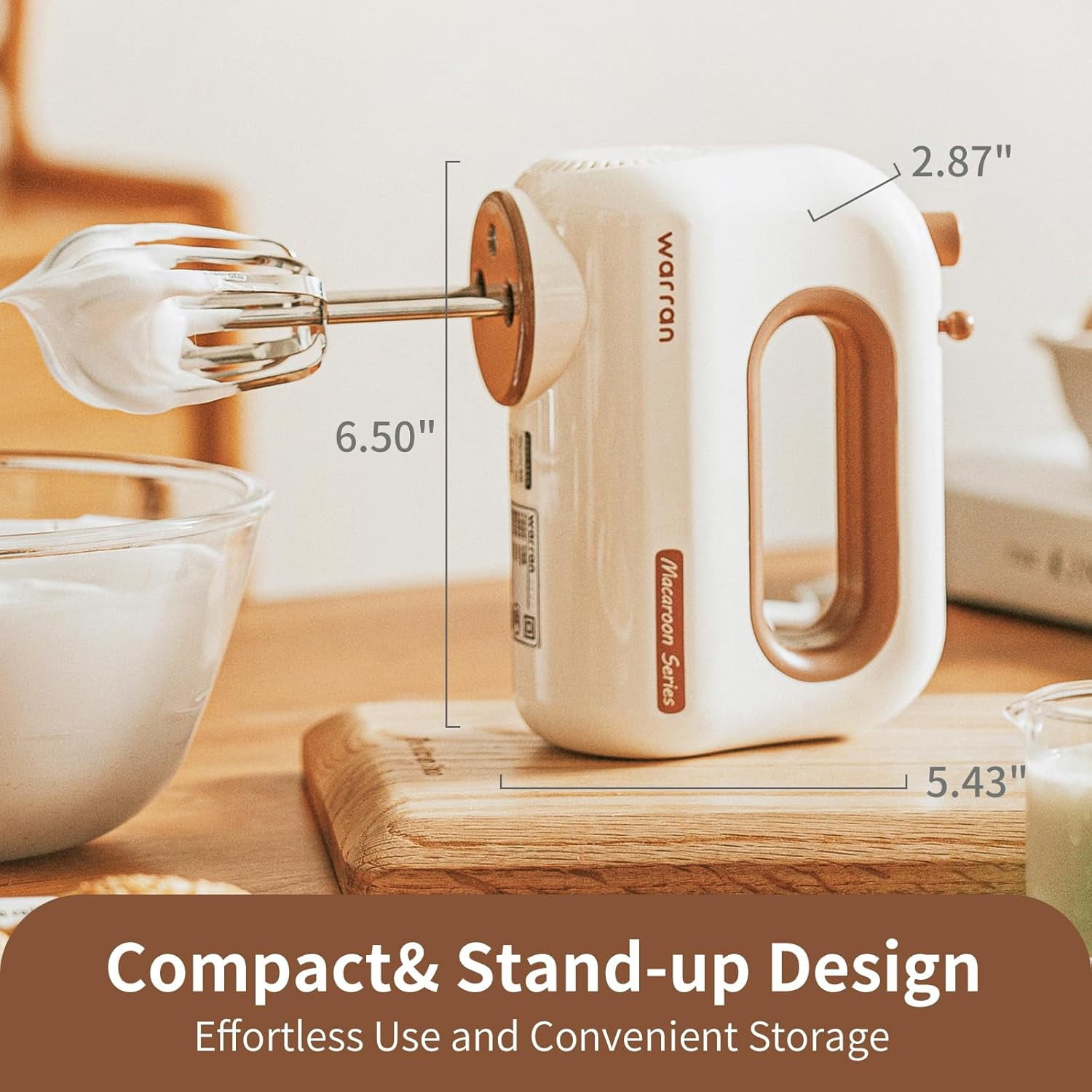 300W Compact Lightweight Electric Hand Mixer with Powerful Quiet  Motor for Baking Cake Brownies Cookie Dough Ideal for Home Kitchen White