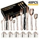 thumbnail image 1 of Juego de 48 cubiertos de acero inoxidable, juego de cubiertos pulidos con espejo, 8 cuchillos para c Meterk Rosa Dorado, 1 of 7