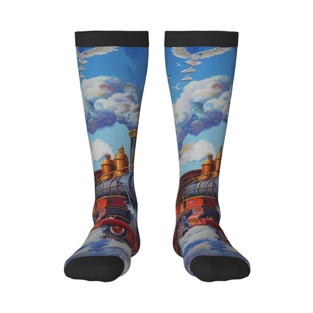 Balery Cartoon Train Hot Air Balloon Calcetines novedosos Calcetines deportivos Calcetines hasta la rodilla Calcetines de algodón Calcetines originales y geniales