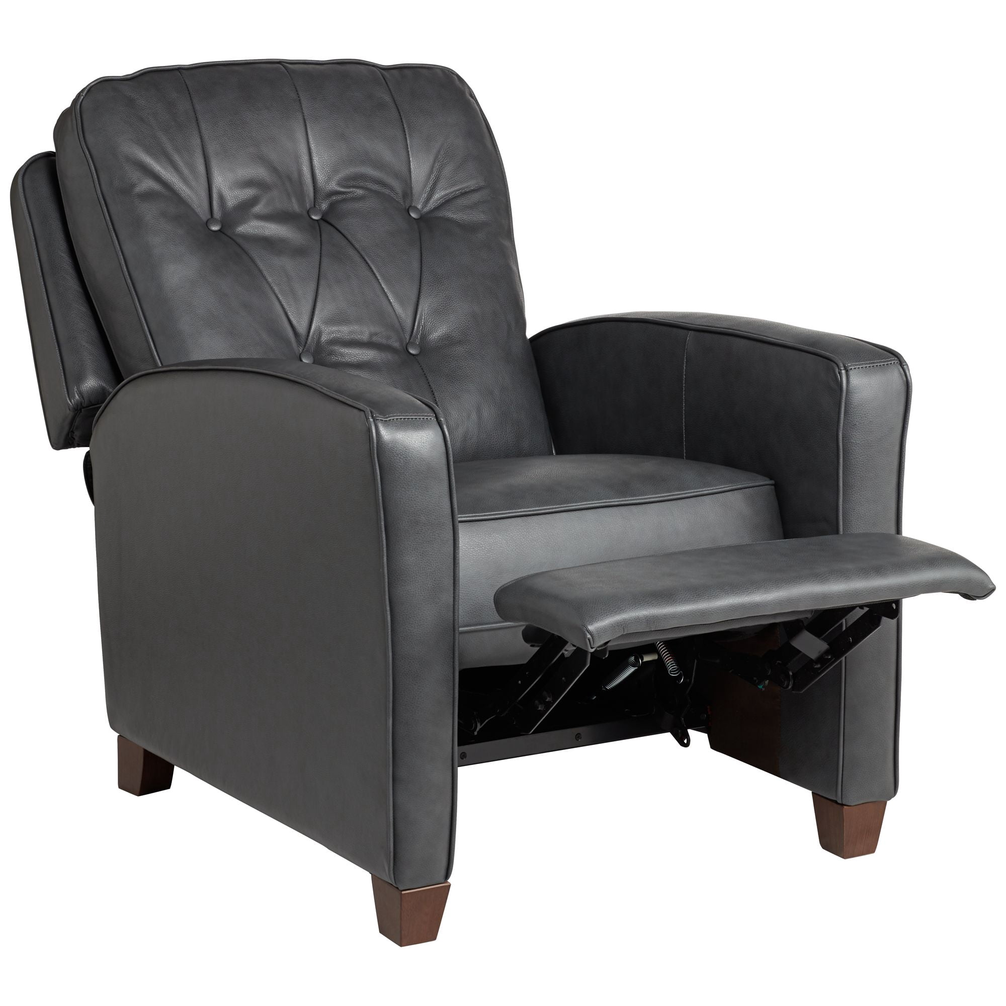 Elm Lane Livorno Gray Genuine Leather Recliner Chair Modern Armchair Comfortable Push Manual Reclining Footrest Tufted for Bedroom Living Room Reading