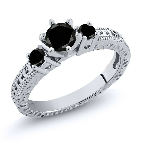 Gem Stone King 0.75 Ct Round Black Diamond 925 Sterling Silver Ring (Size 5)