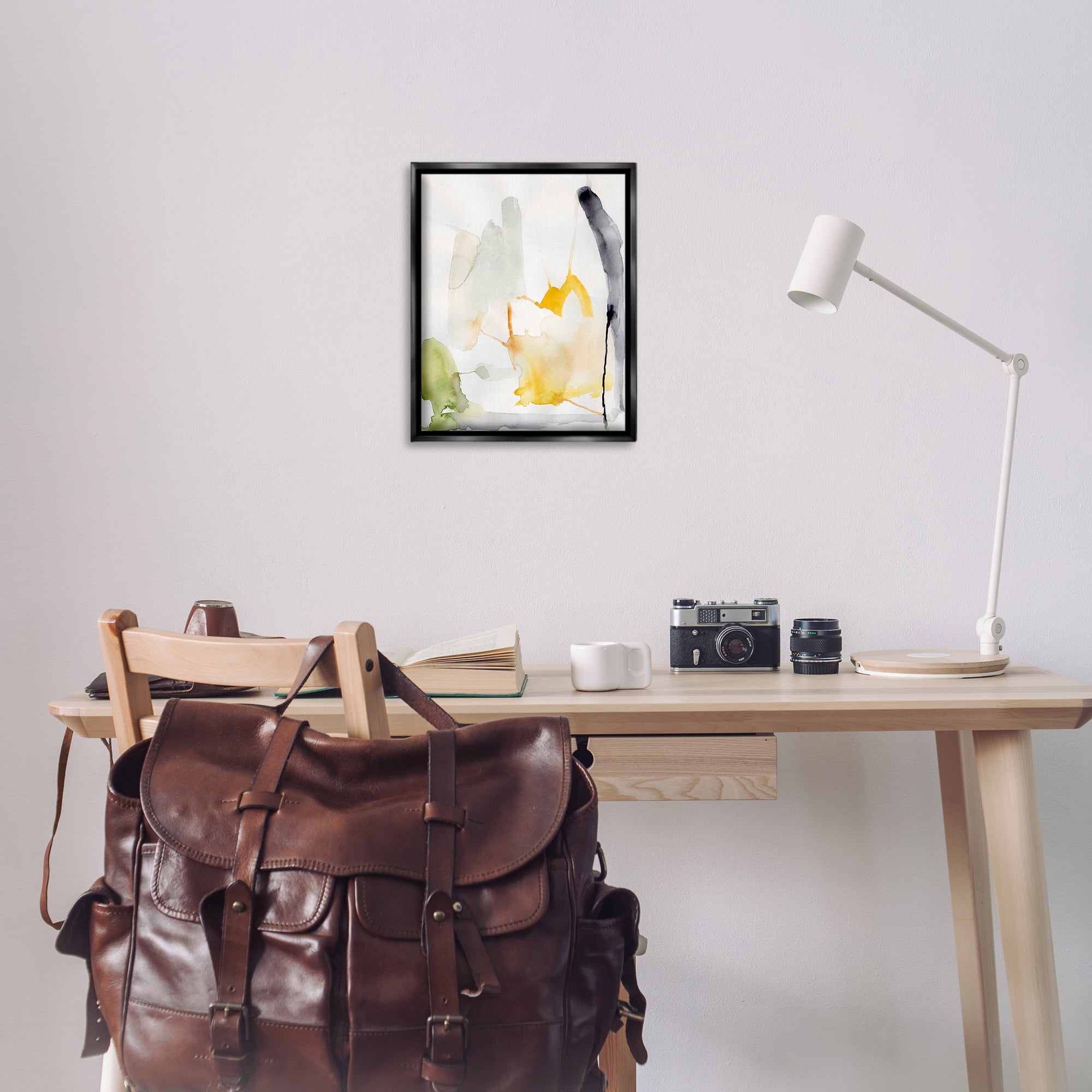 Stupell Industries Subtle Watercolor Splashes Abstract Painting Black Floater Framed Canvas Art Print Wall Art, 17 x 21