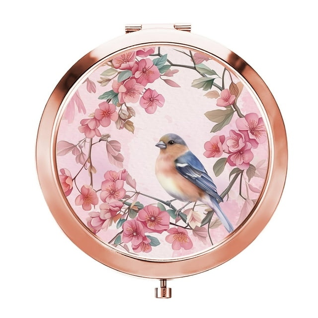 GAOLZIUY Espejo compacto con diseño de pájaros para mujer, diseño de pájaros coloridos, oro rosa, espejo de maquillaje, regalos para amantes de los pájaros, mujeres y niñas, para cumpleaños, día de Sa