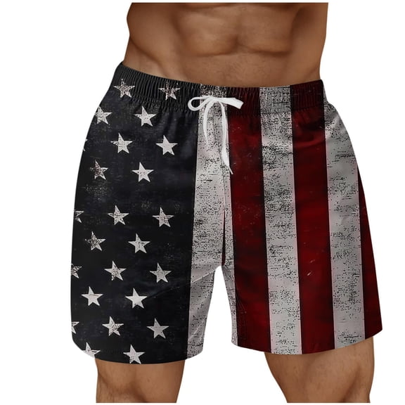 Vintage American Flag Swim Trunks Mens Patriotic Print Beach Shorts Pants Elastic Drawstring Waist Shorts with Pockets Quick Dry Lightweight Summer Shorts Breathable Comfy Holiday Short Bottoms
