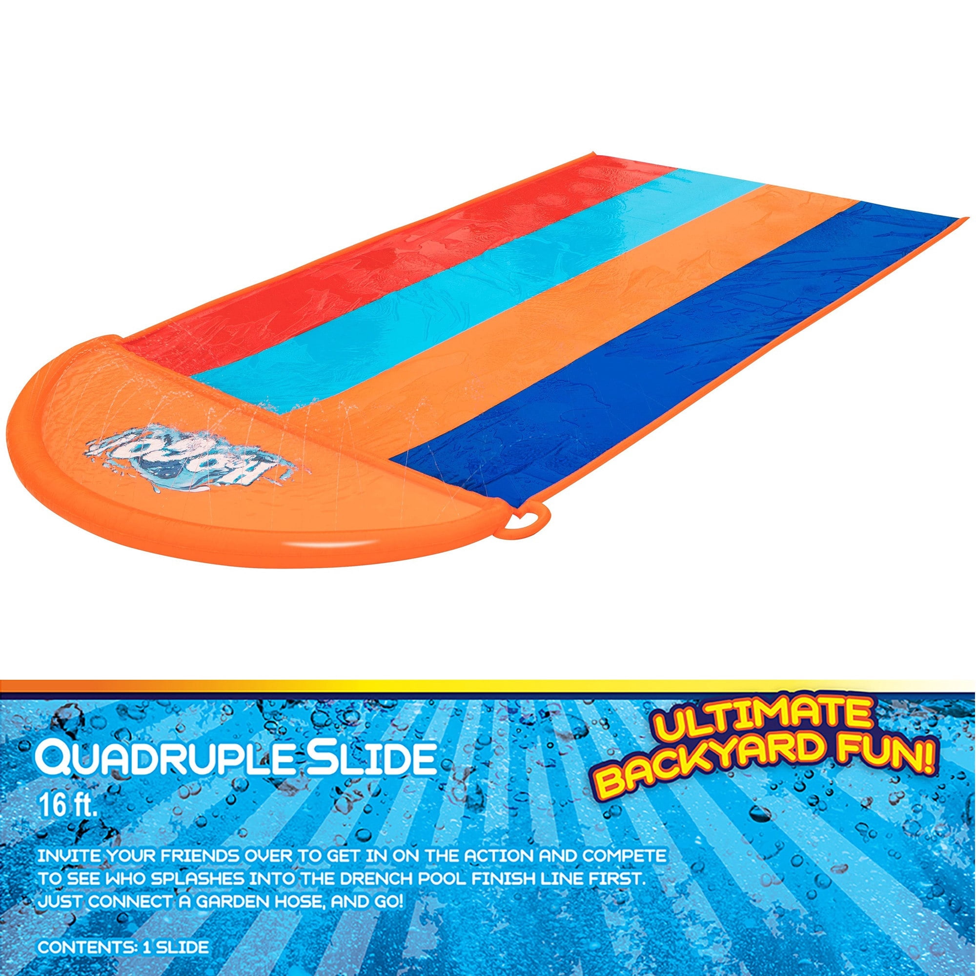 Bestway: H2OGO! 16' Quadruple Water Slide - Inflatable Lawn Sprinkler Slide, 4 Racing Lanes, Drench Pool Landing, Hose Setup, Outdoor Play, Kids 3+