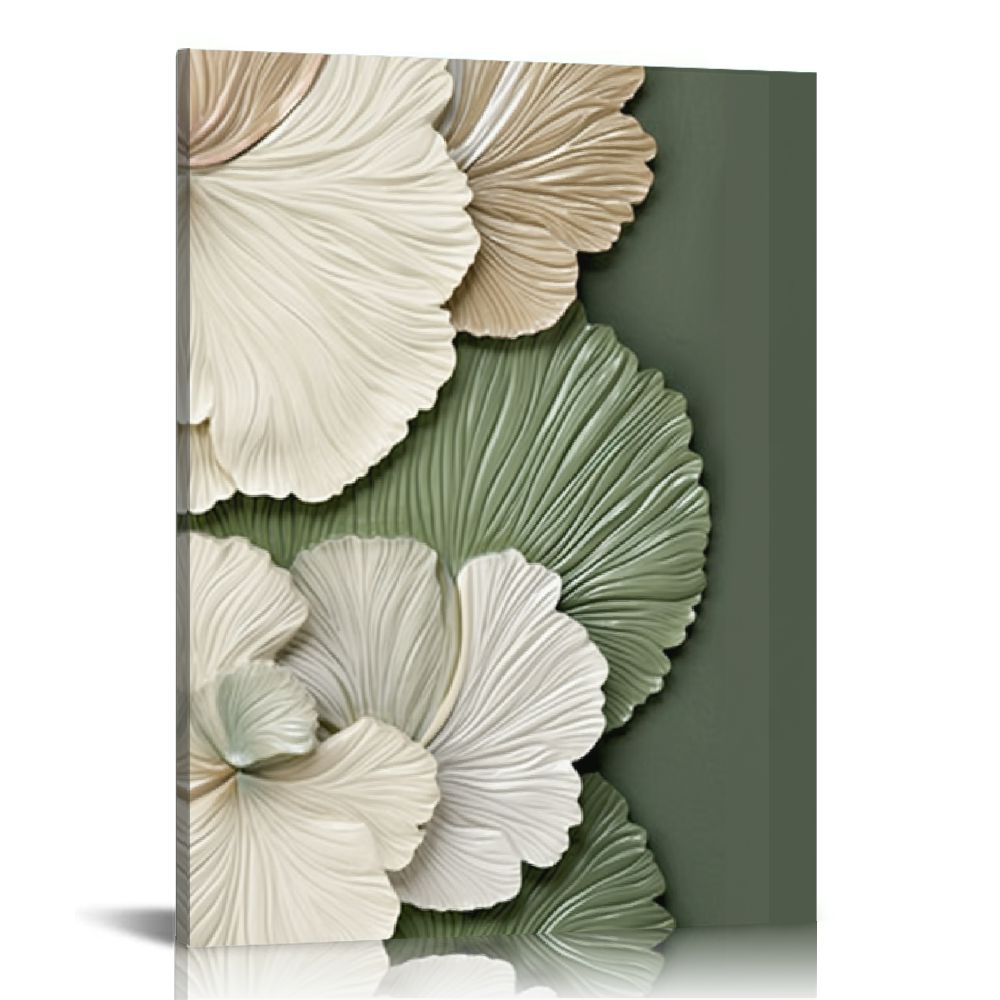 ERAPDAUR Abstract Green Wall Art Mid Century Texture Wall Decor Posters Pictures Modern Minimalist Sage Green Ginkgo Leaf Canvas Paintings Prints for Bedroom Living Room Decoration 12x16 in