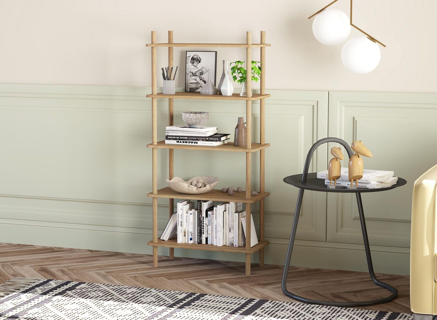 5-Tier Wooden Look Shelf Bookcase - Modern Open Bookshelf, Free Standing Storage Rack, Multifunctional Display Stand for Home and Office, Oak Look, Rectangle