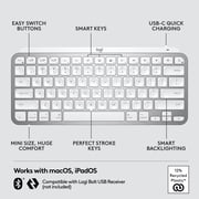لوحة مفاتيح Logitech MX Keys Mini for Mac اللاسلكية البسيطة، مدمجة، بلوتوث، مفاتيح بإضاءة خلفية، USB-C، كتابة لمسية، رمادي شاحب