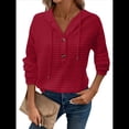 thumbnail image 3 of Sudadera Informal de Punto Gofre para Mujer 2025, Suéter de Cuello en V con Botones Extragrandes y Capucha con Cordón. Rojo Vino M, 3 of 7