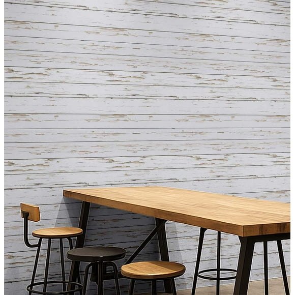 S4Sassy Peel And Stick Wall Covering, Weathered Shiplap Print Walls Wrap - Instant Wall Makeover For Commercial Interiors, Offices, Reception Areas- Self Adhesive Vinyl Wallpaper - White, 25"X360"