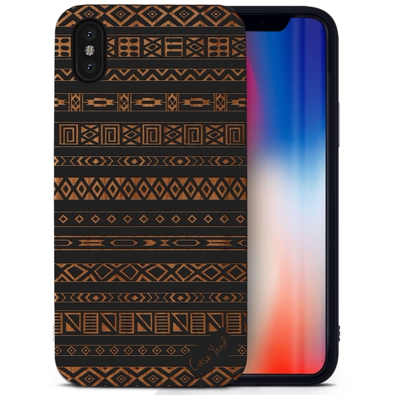 Case Yard Wooden Case for iPhone-X Soft TPU Silicone cover Slim Fit Shockproof Wood Protective Phone Cover for Girls Boys Men and Women Supports Wireless Charging Aztec Pattern Design