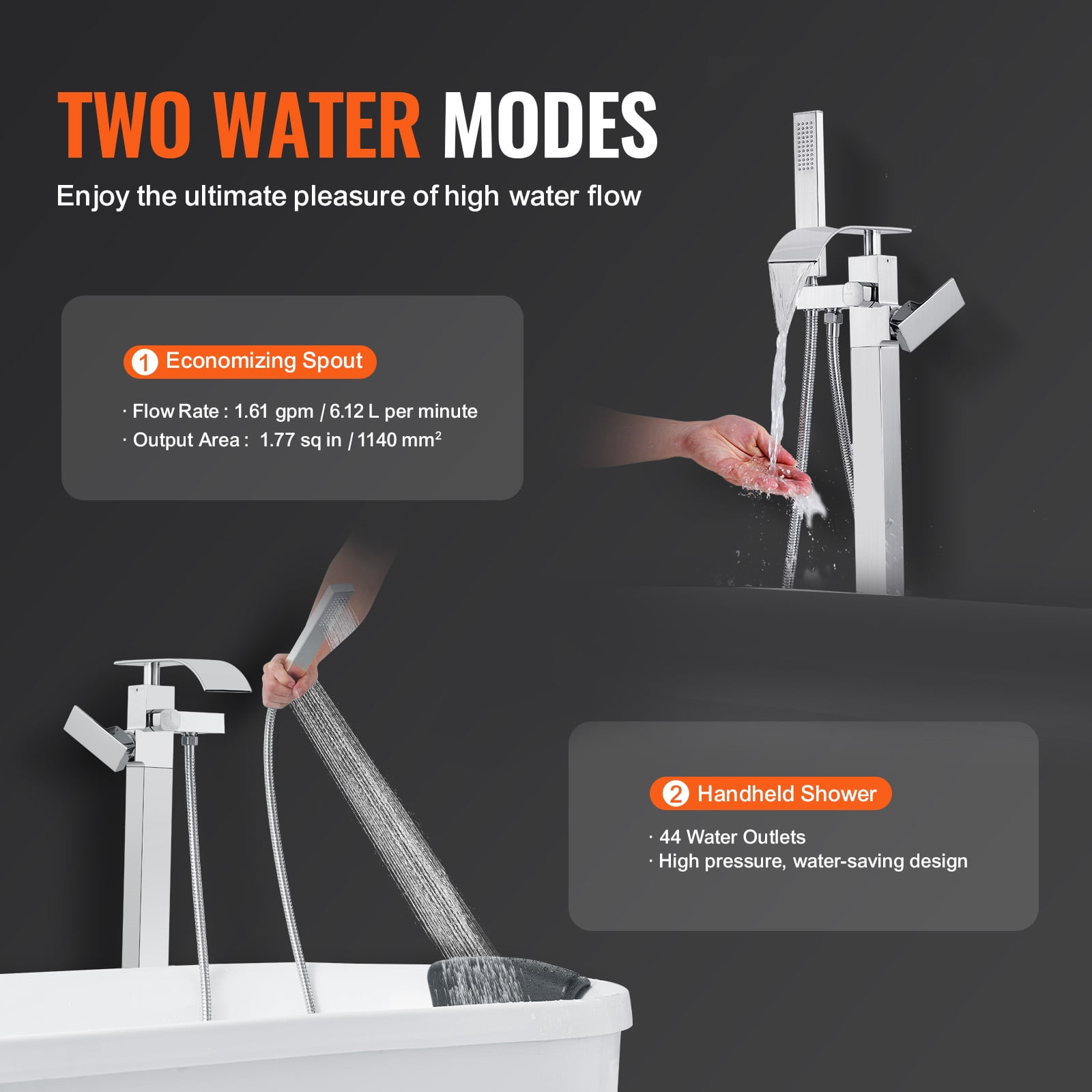 KFFKFF Freestanding Bathtub Faucet Floor Standing Bathroom Two Modes 360?? for Bathing
