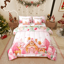 Manfei Gingerbread Man 7pcs Bedding Comforter Set,Christmas Deer Queen Bedding Sets Super Cozy,Xmas Snowflakes Queen Sheet Sets,Microfiber Girls Bedroom Decor,Reversible
