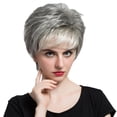 thumbnail image 1 of kusrkot Cheveux Humains Courts Superposés pour Femmes 12 Pouces Résistant à la Chaleur Gris Blanc, 1 of 9