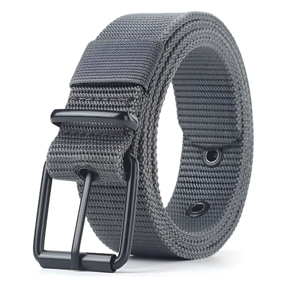 TELOLY Men'S Belts for Jeans, Men'S Perforated Canvas Belt with Metal Buckle Breathable Nylon Casual Belt for Work Travel Grey