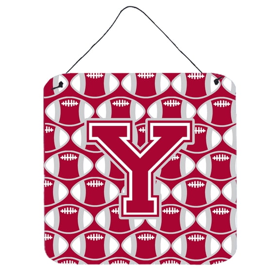 Letter Y Football Crimson grey and white Wall or Door Hanging Prints