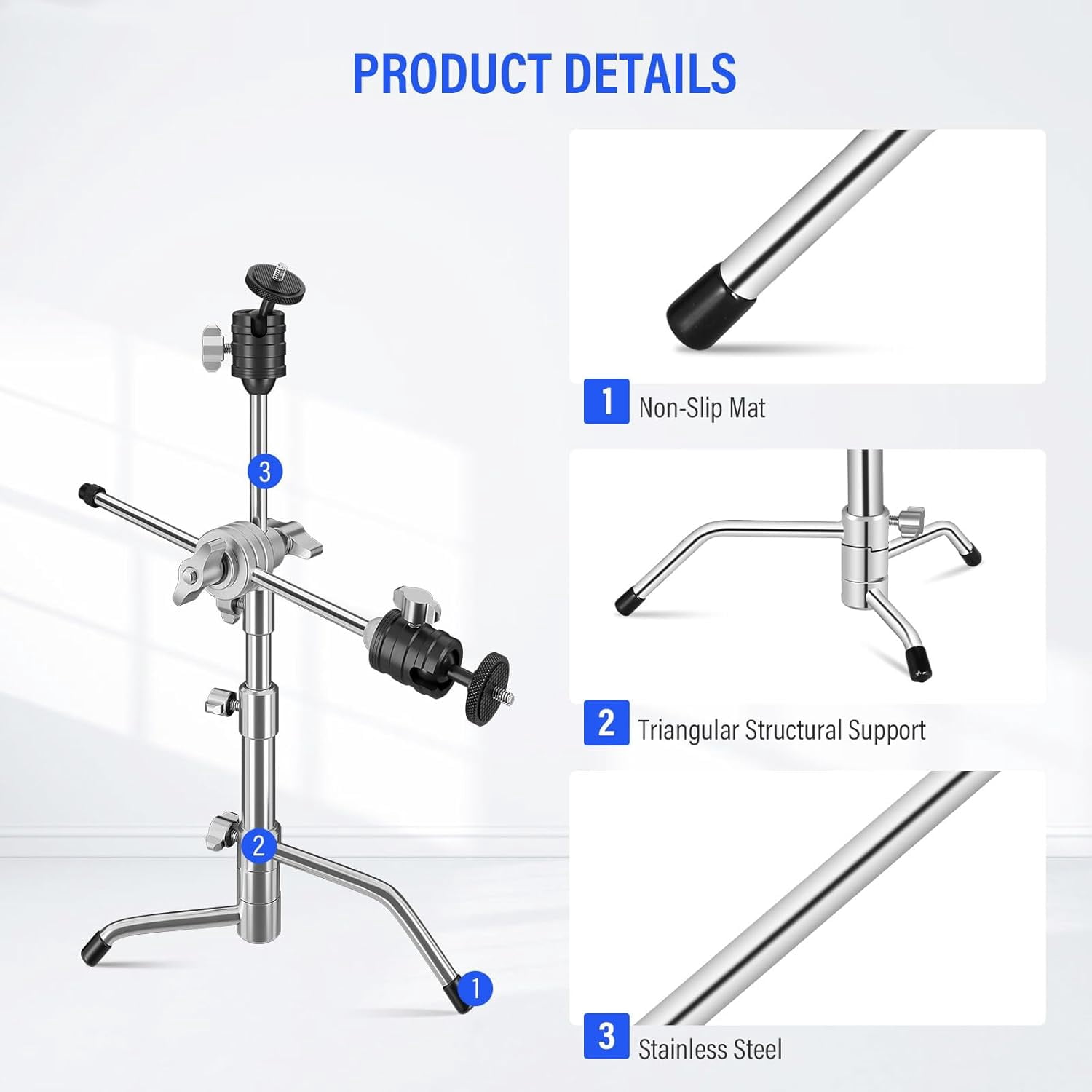20 Inch  C-Stand All-Metal Adjustable Mic Stand with 13 Inch  Arm Grip  for Camera Smartphone Lights Shock Mount
