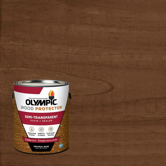Olympic 1 Gallon ST-2029 Walnut Exterior Semi-Transparent Wood Protector Stain Plus Sealer in One
