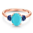 thumbnail image 3 of Gem Stone King 18K Rose Gold Plated Silver Green Turquoise and Blue Created Sapphire Engagement Ring for Women | 2.00 Cttw | Oval 9X7MM | Gemstone Birthstone | Size 9, 3 of 6