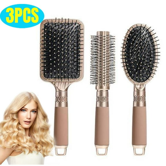 3 PCS Hair Brush Set with Detangling Nylon Pins Massage Paddle Brush Cushion Hair Combs Hair Dryer Brush for Women Men