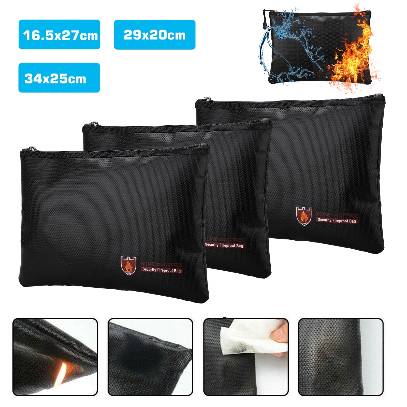 Fireproof Money Safe Document Bag. EEEkit Silicone Coated Fire & Water