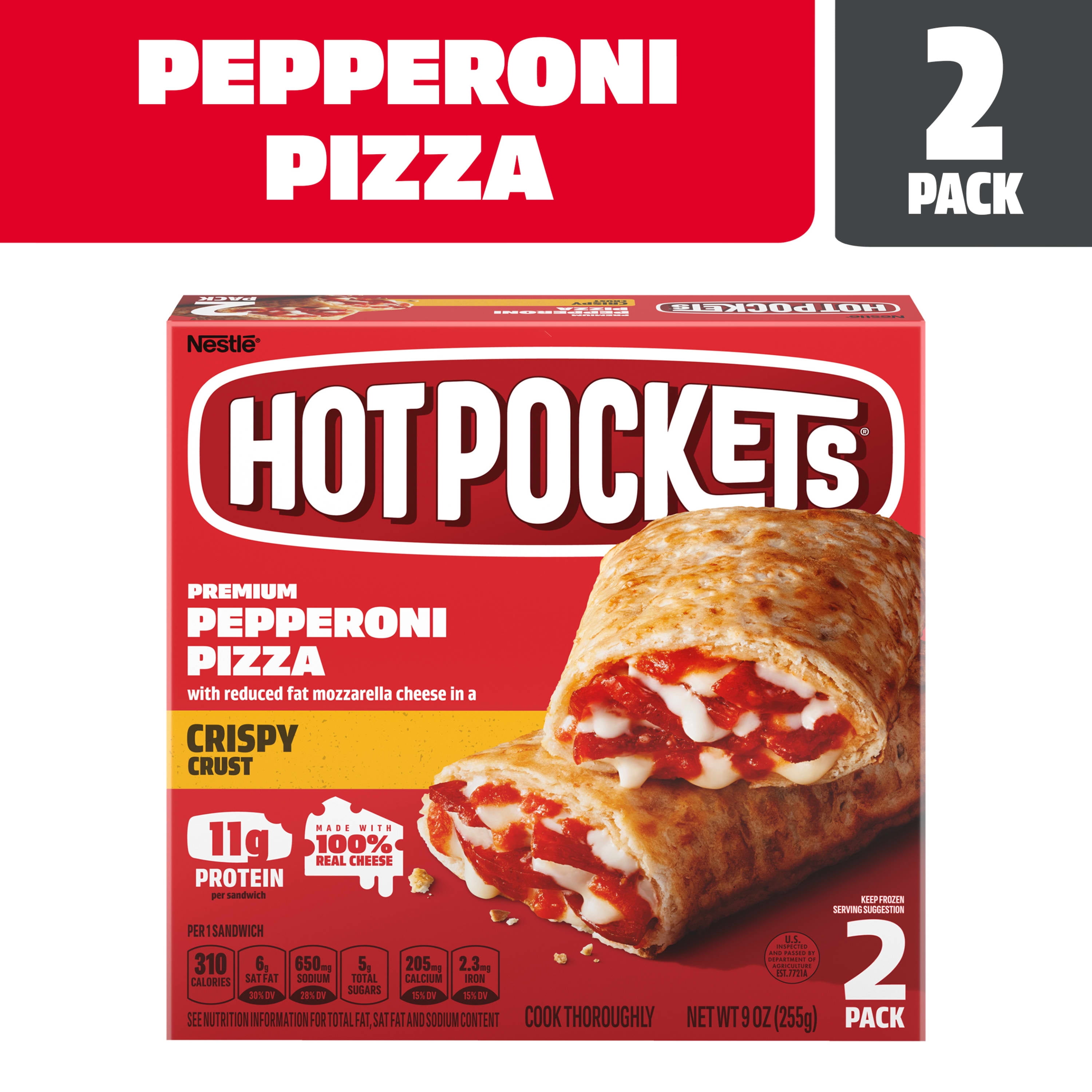Hot Pockets Frozen Snacks Premium Pepperoni Pizza Crispy Crust  Sandwiches, 9 oz (Frozen)