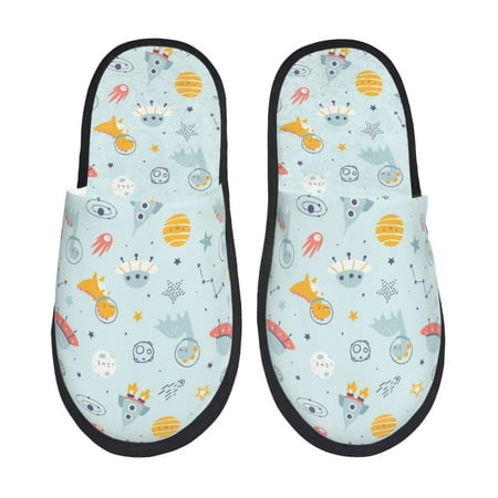 

Rateoe Space With Dino Astronauts Pattern Fuzzy Slippers Fuzzy Soft House Slippers Plush Furry Warm Cozy Open Toe Fluffy Home Shoes-Medium