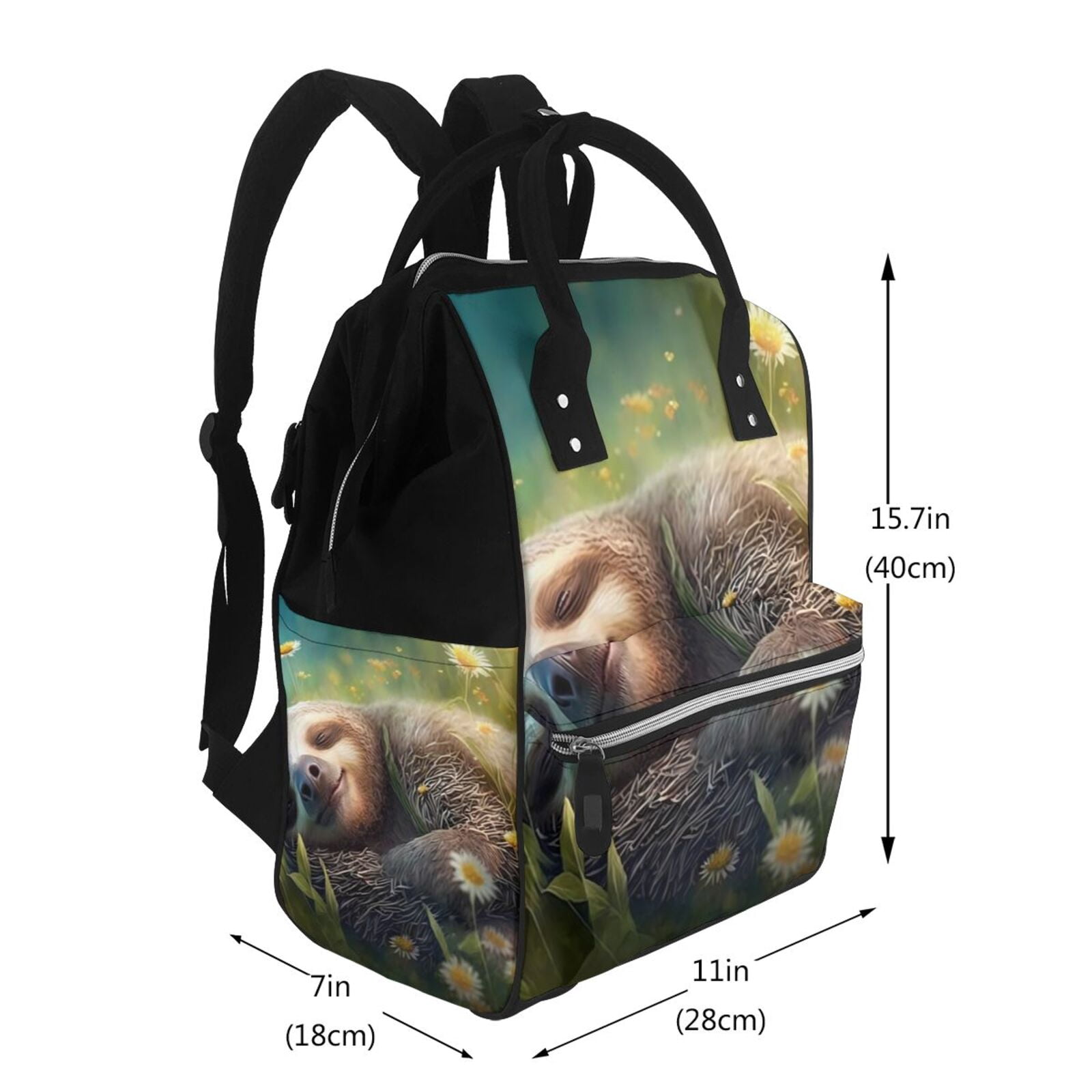 Fuzoiu Daisy Sleeping Sloth Print Diaper Bag Backpack,Baby Essentials Travel Tote,Multi function Waterproof Diaper Bag, Travel Essentials Baby Bag - Unisex