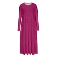 thumbnail image 3 of Women Dresses Fall Winter Round Neck Casual Fashion Loose Split Wrinkle-Free Long Sleeve Long Waist Maxi Vacation Dress with Pockets Oversize Dresses for Curvy Women Hot Pink S-2XL, 3 of 5