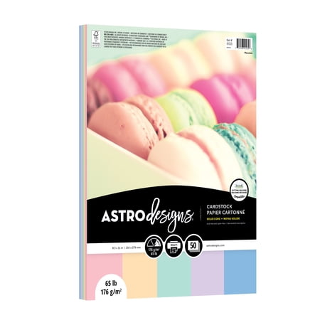 Astrodesigns Cardstock, Macaron Assortment, 8.5" x 11", 65 lb./176 gsm, 50 Sheets (91535)