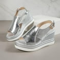 thumbnail image 6 of WIZUTIZ Platform Sandals Women Dressy Sandals Women Party Comfort Stretchy Beach Sandals Buckle Round Toe Shoes Flat Heel (O"-1) Medium Solid Sandals for Ladies School New Arrivals Silver, 6 of 6